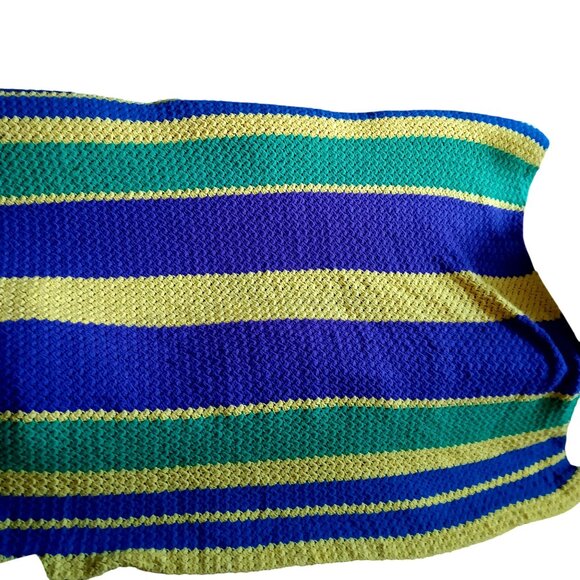 Vintage Handcrafted Striped Knit Granny Blanket 70x100" Full Size 1970's Hippy - Picture 2 of 7